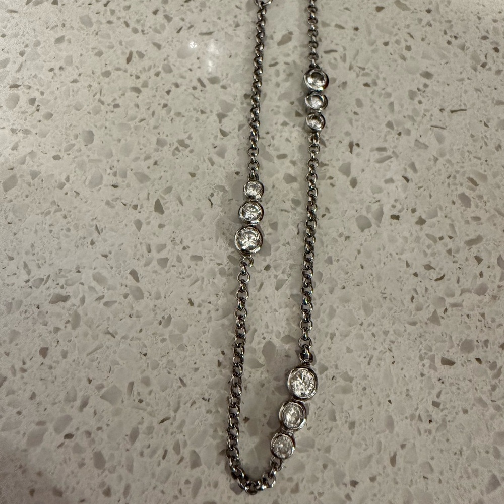 Bezeled 3 Cz stone 925 sterling chain bracelet multi stone vintage dbj hallmark